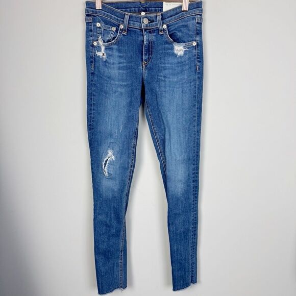 RAG & BONE | Distressed Skinny Low Rise Indigo Blue Denim Jeans Women’s Size 26 - Picture 3 of 13